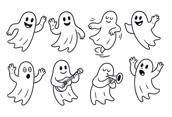 Playful ghost figures vector for halloween: cartoon spirits, fun paranormal illustrations