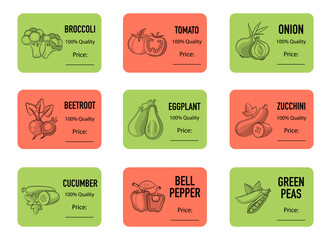Hand-Drawn Vegetable Price Tags. Retro Label Templates