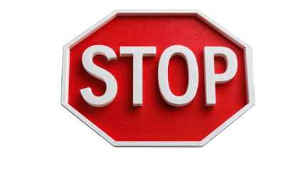 Octagonal red stop sign with white lettering