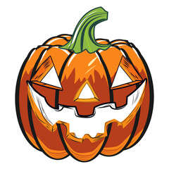 Spooky Jack-o'-lantern Halloween pumpkin with carved face.
