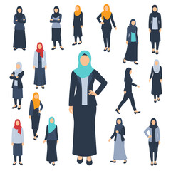 A set of vector elements of islamic women hijab fashion style dress