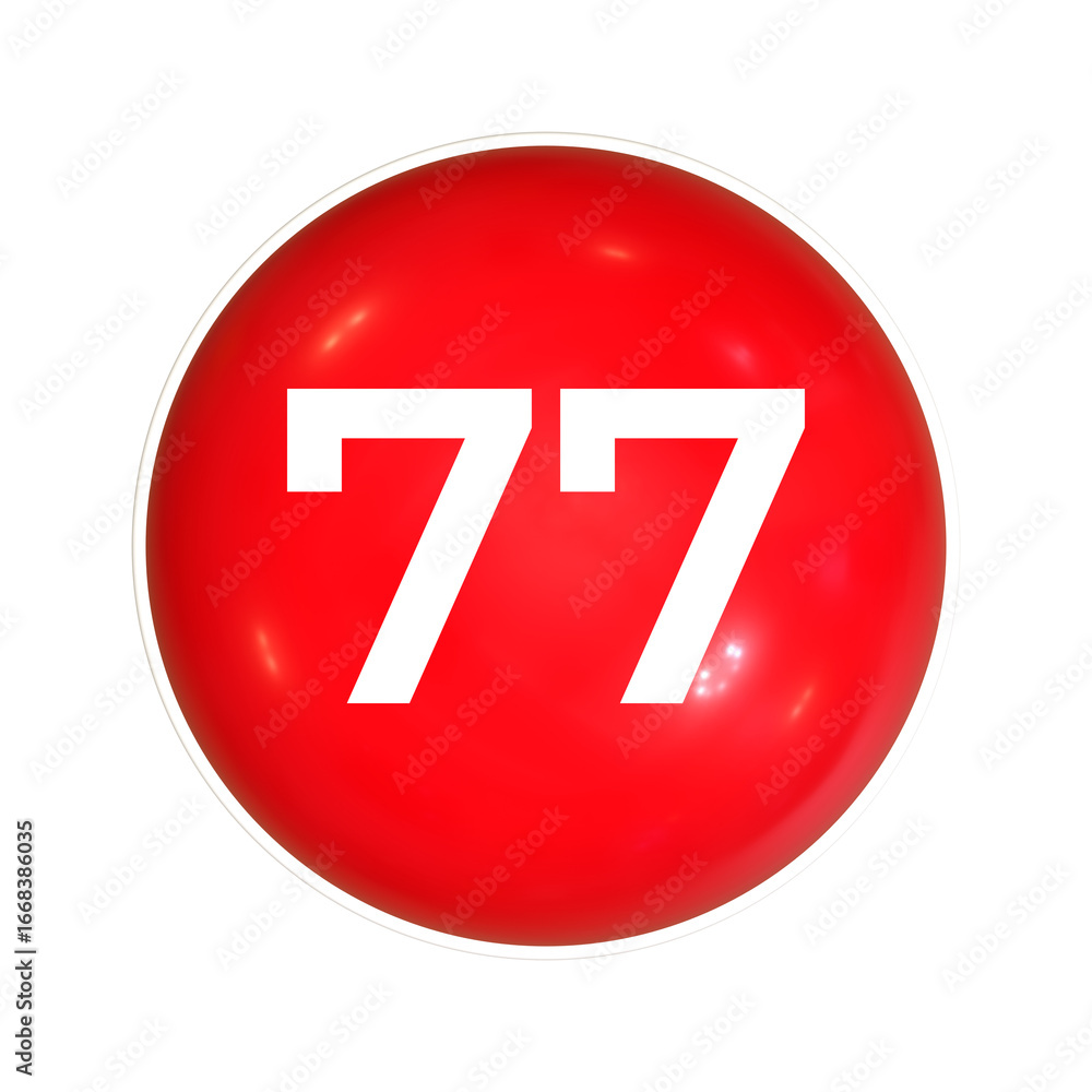 Poster red sphere or button with number 77