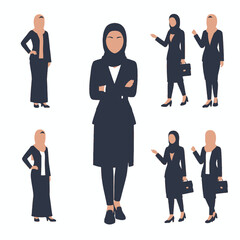 A set of vector elements of islamic women hijab fashion style dress
