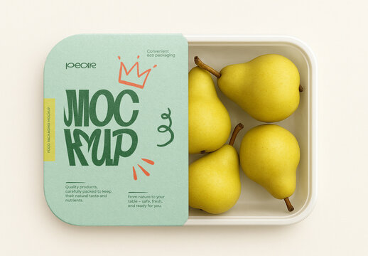 Template Pear Packaging Box Mockup &ndash; Fresh Fruit Container Design