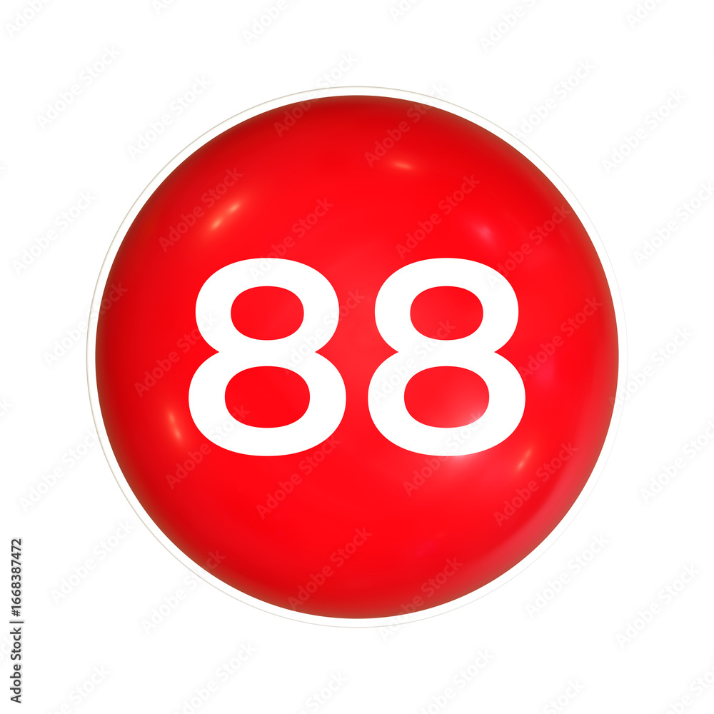 Poster red sphere or button with number 88