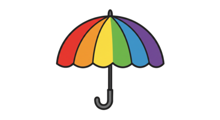 Rainbow umbrella vector illustration colorful rain protection weather design graphic art element drawing on transparent background