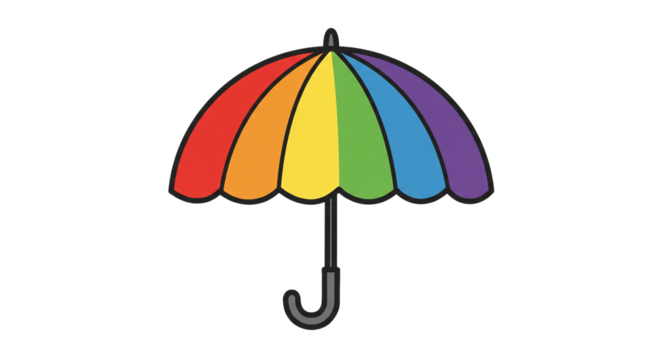 Rainbow umbrella vector illustration colorful rain protection weather design graphic art element drawing on transparent background