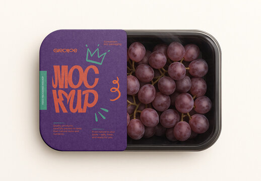 Template &ndash; Grape Packaging Mockup in Plastic Container
