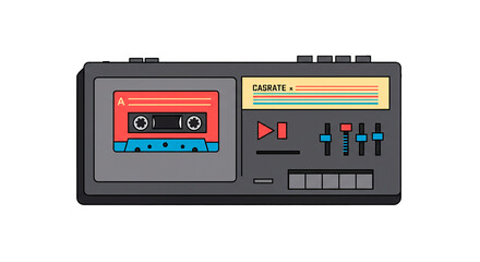 Obraz premium Vintage cassette player tape deck audio music device retro technology sound recording equipment on transparent background