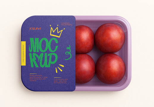 Plum Fruit Packaging Mockup &ndash; Fresh Gavalı Container Box Design Template for Food Branding Presentation
