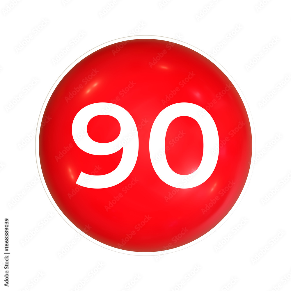 Poster red sphere or button with number 90
