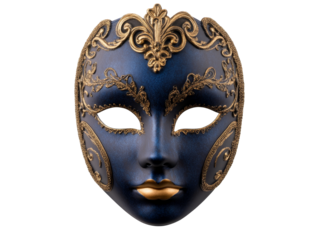 Elegant blue and gold venetian mask with intricate designs