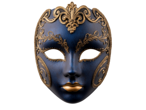 Elegant blue and gold venetian mask with intricate designs