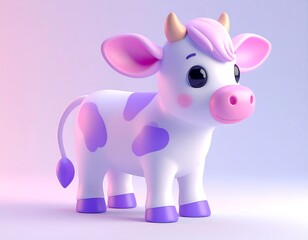Naklejka premium Adorable 3D Rendered Purple Spotted Baby Cow with Cute Big Eyes