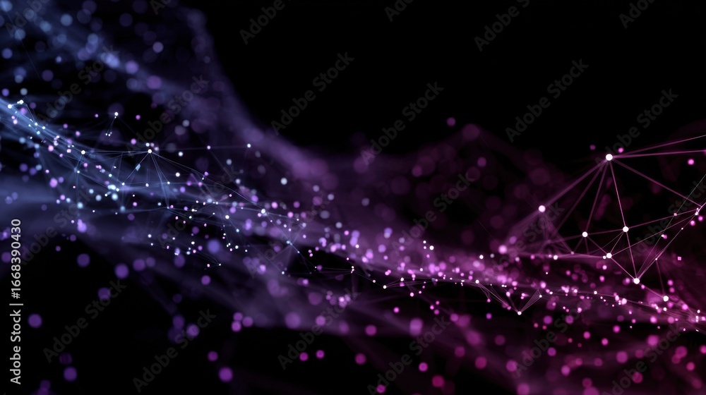 Poster abstract glowing network with triangles and dots on a dark background at night