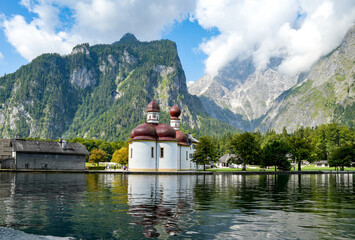 St. Bartholomew's (German: St. Bartholomä), a Roman Catholic pilgrimage church on Lake Königssee...
