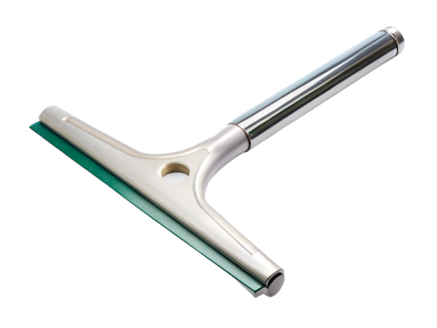 A modern squeegee with a chrome handle, isolated on a transparent background