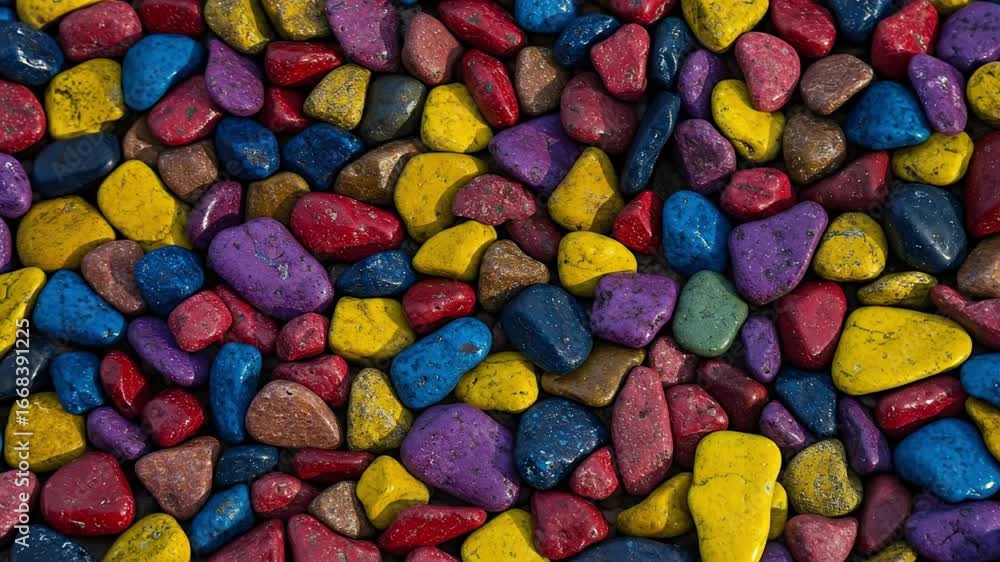 Aufkleber numerous brightly colored smooth rounded stones fill the frame completely colors include red yellow 