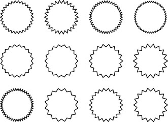Set of sale sticker, price tag, starburst, sunburst badges, quality mark, sunburst badges, retro stars. Wavy edge. Star burst shape. Promo stickers with star edges. Sale or discount. Vector or PNG