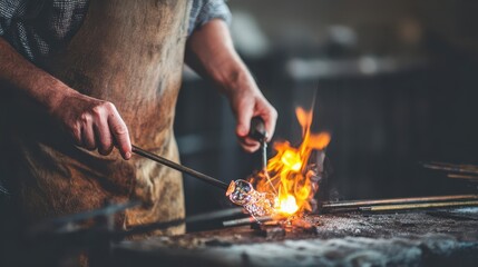 Skilled artisan working with glass using a torch.