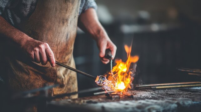 Skilled artisan working with glass using a torch. - Powered by Adobe