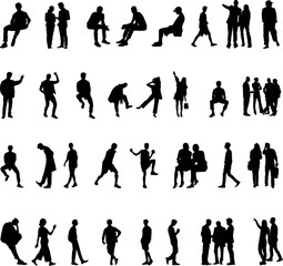 Big colection of people silhouettes. More than 32 people illustration in vector or png - walking, sitting, drinking coffee, relaxing or working.