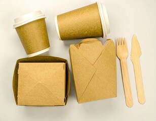 Naklejka premium Eco-Friendly Food Packaging Sustainable Takeout Containers and Utensils