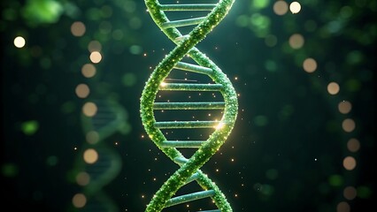 Glowing green double helix structure genetics science