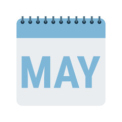 May Calendar Icon – Blue Flat Design Monthly Planner Page with Transparent Background