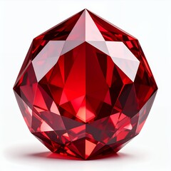 Radiant multifaceted ruby gemstone reflecting light with precision on white background