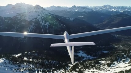 Glider soaring over snowy mountains, aerial view of freedom and flight - Powered by Adobe