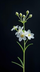 Obraz premium Delicate White Wildflower with Blossoms and Buds on Black Background