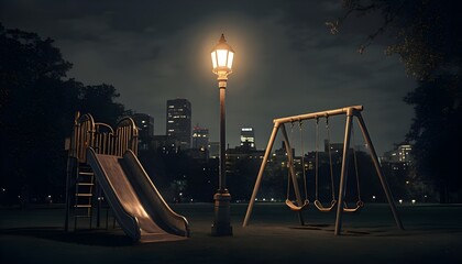 Serene Urban Night Park Scene with Playground Equipment Virtual Backgrounds 