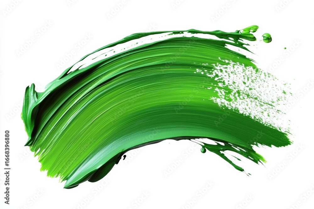 Poster a vibrant green paint stroke showcasing a dynamic texture and movement, perfect for artistic and des