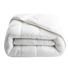Obraz premium Cozy white comforter folded neatly on a soft surface for home decoration and comfort on transparent background