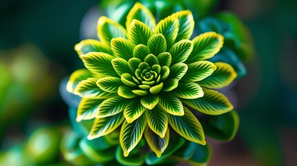 Fototapeta premium Macro Shot of Green Plant with Symmetrical Radiating Leaves