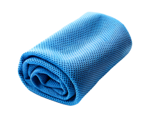 Rolled blue cooling towel isolated on transparent background