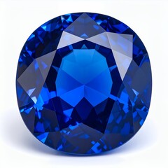 Captivating deep blue gemstone with elaborate facet cut displayed elegantly on white background