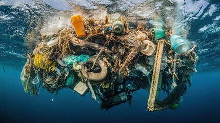 Plastic waste pollution in the ocean, ecological environment problem scene