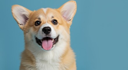 Charming Corgi Puppy Portrait with a Bright Smile in a Studio Setting