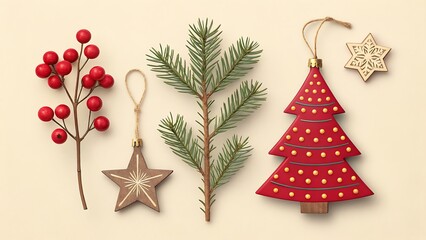 Christmas Decorations Festive Arrangement with Berries and Ornaments