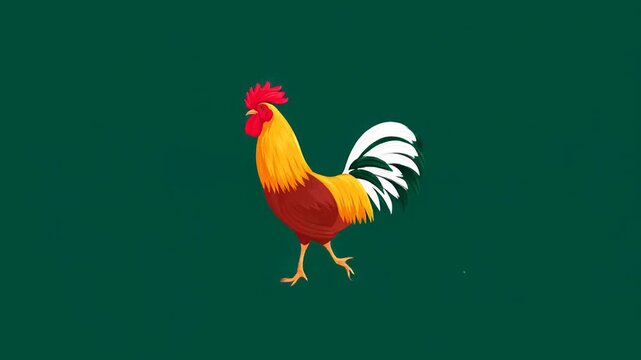 Rooster cartoon on dark green background. Farm and bold character concept