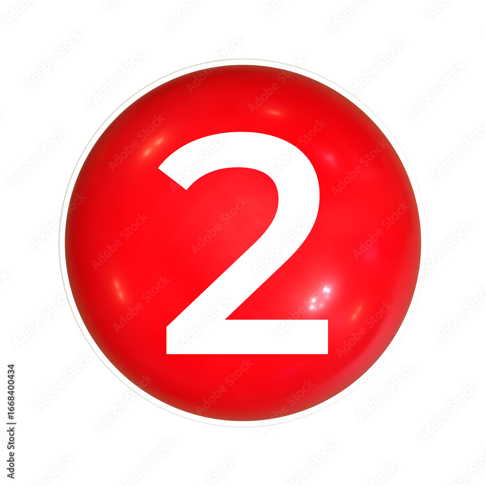 Aufkleber red sphere or button with number 2