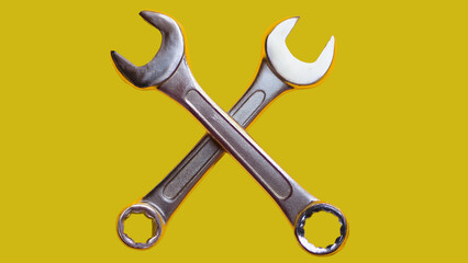 Wrench screwdriver and spanner metal tools isolated on white background for repair and construction work