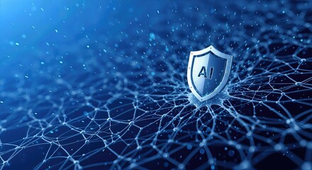AI Security Shield on Network Background. Ai generation