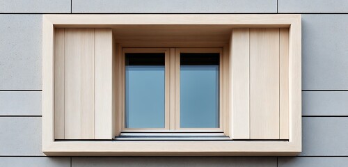 Fototapeta premium scandinavian birch window with vented panel, sound insulation, square shape showing meticulous joinery.