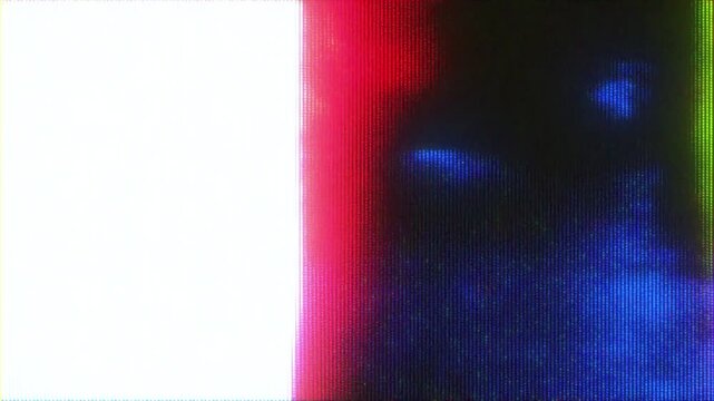 4K Abstract CRT glitch screen with washed-out white, RGB smears and analog noise for retro cyberpunk overlays, distortion textures, corrupted signal transitions