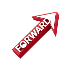 Fototapeta premium Bold red arrow with 'FORWARD' text points upwards, symbolizing progress and success.