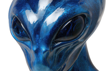 Close-up alien head, vibrant blue, glossy finish