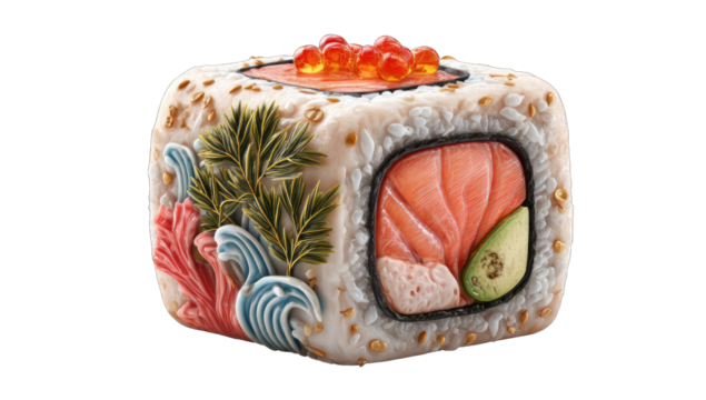 Cubic sushi roll artfully sculpted